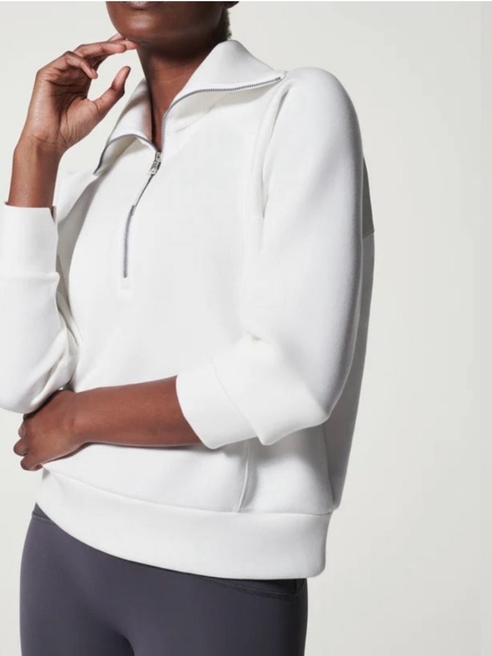SPANX Sz L AirEssentials Half Zip Powder white